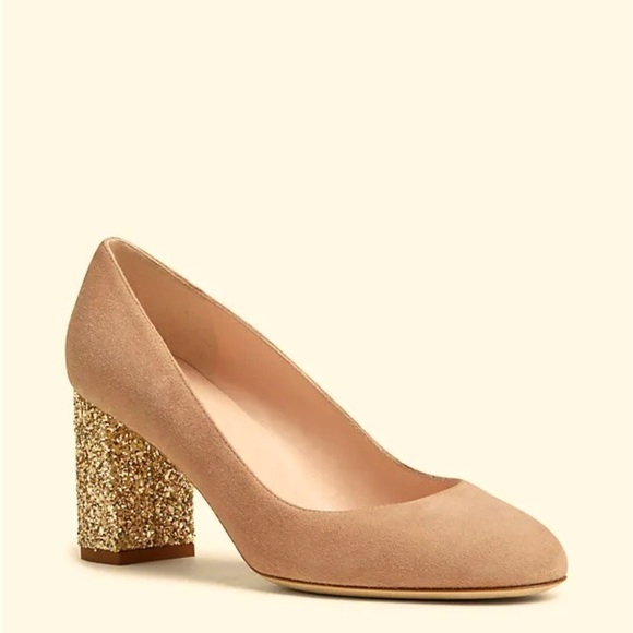 kate spade Shoes - Kate Spade Anastasia suede block heel gold glitter soft pink 6.5M shoes dressy